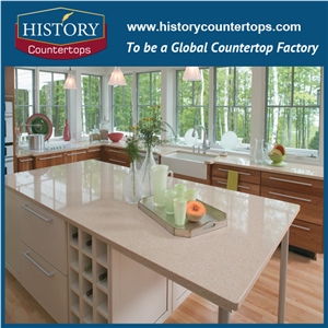 Kamari Quartz Countertops with Customized Edges for Sales, Engineered Artificial Stone Kitchen Island Tops Solid Surface for Multi-Family and Hospitality Projects