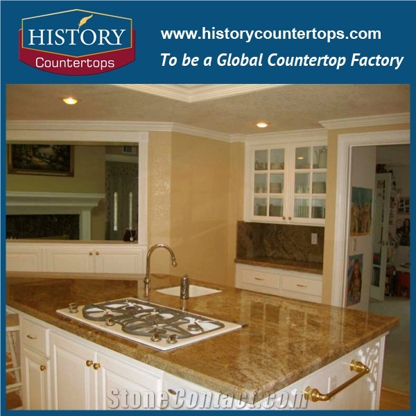 Madura Gold Natural Stone Prefabricated Kitchen Countertop on Sale, Best Seliing Kitchen Bar Tops with Custom Edging for Hospitality Projects