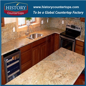 Madura Gold Natural Stone Prefabricated Kitchen Countertop on Sale, Best Seliing Kitchen Bar Tops with Custom Edging for Hospitality Projects