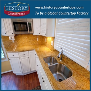 Madura Gold Natural Stone Prefabricated Kitchen Countertop on Sale, Best Seliing Kitchen Bar Tops with Custom Edging for Hospitality Projects