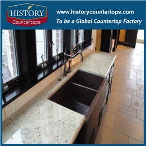 Natural Stone Kitchen Tops with Custom Edge, Bianco Romano Granite Countertops Polished Surface for Multi-Family & Hospitality Projects
