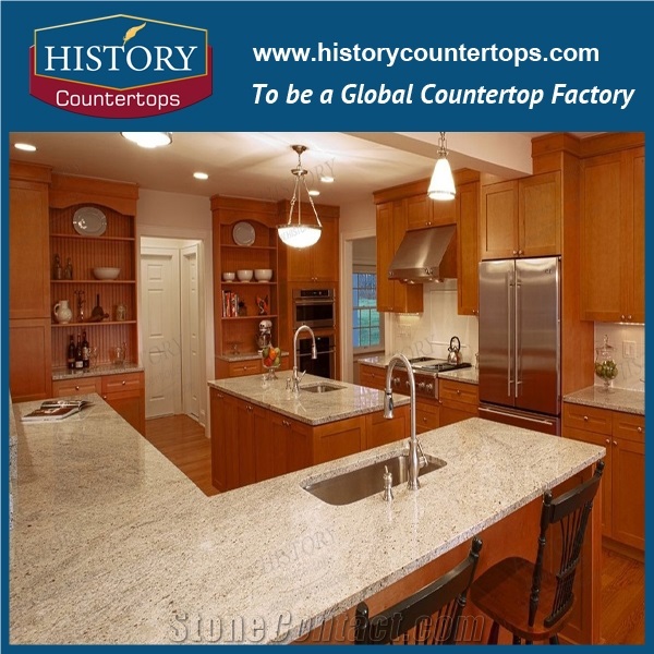 Natural Stone Kitchen Tops with Custom Edge, Bianco Romano Granite Countertops Polished Surface for Multi-Family & Hospitality Projects