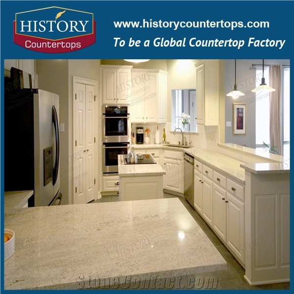 Natural Stone Kitchen Tops with Custom Edge, Bianco Romano Granite Countertops Polished Surface for Multi-Family & Hospitality Projects