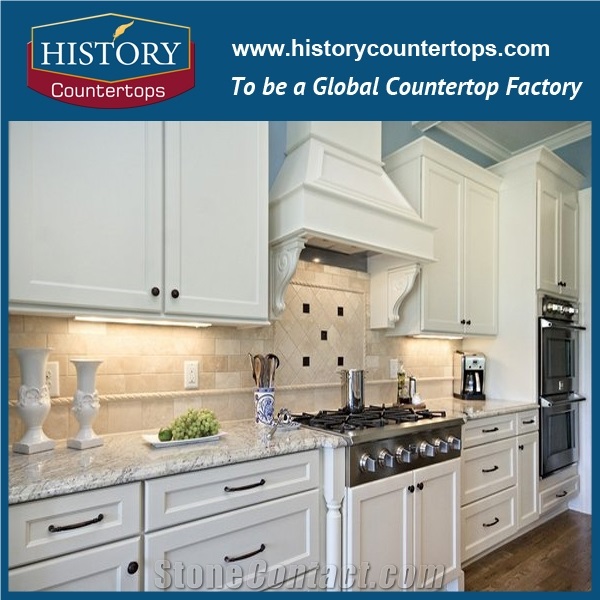 Natural Stone Kitchen Tops with Custom Edge, Bianco Romano Granite Countertops Polished Surface for Multi-Family & Hospitality Projects