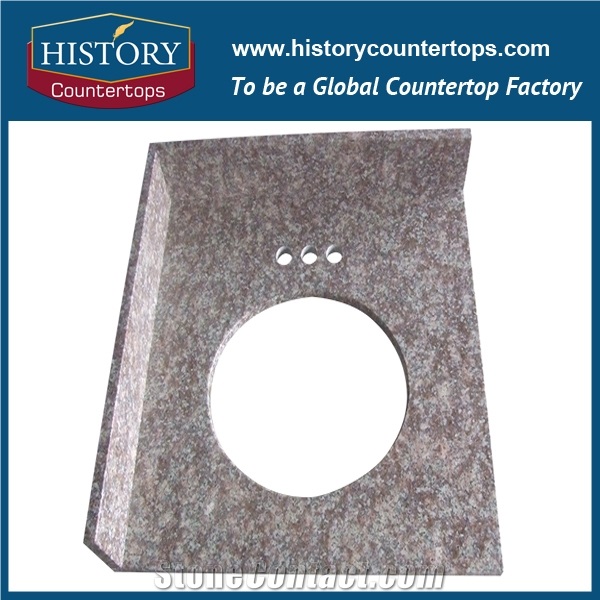Peach Red Bathroom Tops with Single or Double Sinks, China G687 Granite Vanity Tops Solid Surface for Sales, Laminated Bullnose Edge Bathroom Tops for Hospitality Projects