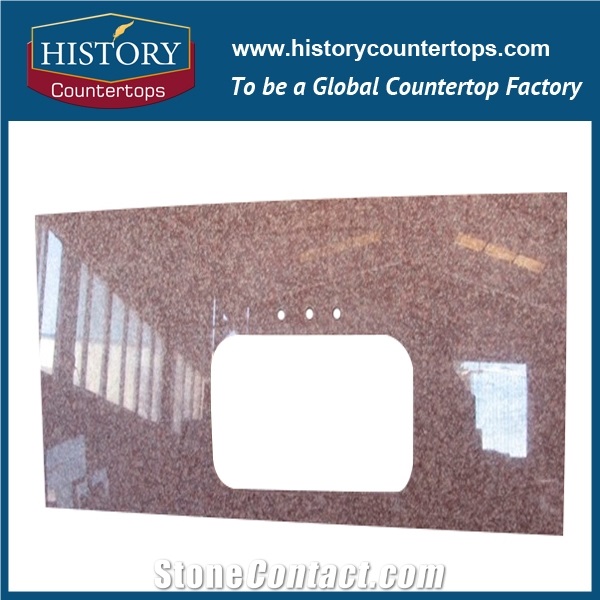 Peach Red Bathroom Tops with Single or Double Sinks, China G687 Granite Vanity Tops Solid Surface for Sales, Laminated Bullnose Edge Bathroom Tops for Hospitality Projects