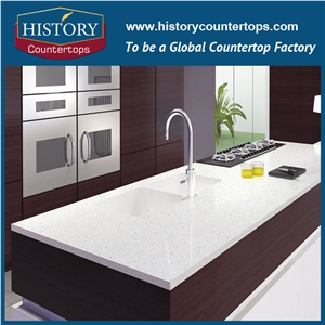 Pearl White Quartz Stone Countertops Polished Surface with Laminated Bullnose Edge for Multi-Family and Hospitality Projects, Engineered Kitchen Island Tops for Sales