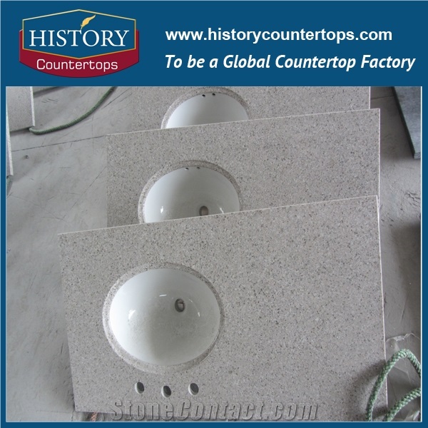 Rosy Cloud Granite Bathroom Tops with Laminated Billnose Edge for Sales, Engineered Stone Vanity Tops with Single Sink or Double Sinks for Hospitality Projects