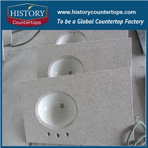 Rosy Cloud Granite Bathroom Tops with Laminated Billnose Edge for Sales, Engineered Stone Vanity Tops with Single Sink or Double Sinks for Hospitality Projects