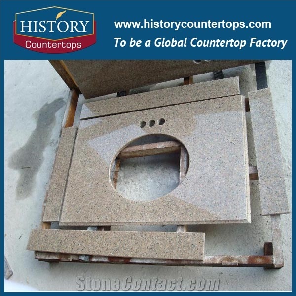 Rosy Cloud Granite Bathroom Tops with Laminated Billnose Edge for Sales, Engineered Stone Vanity Tops with Single Sink or Double Sinks for Hospitality Projects