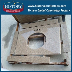 Rosy Cloud Granite Bathroom Tops with Laminated Billnose Edge for Sales, Engineered Stone Vanity Tops with Single Sink or Double Sinks for Hospitality Projects