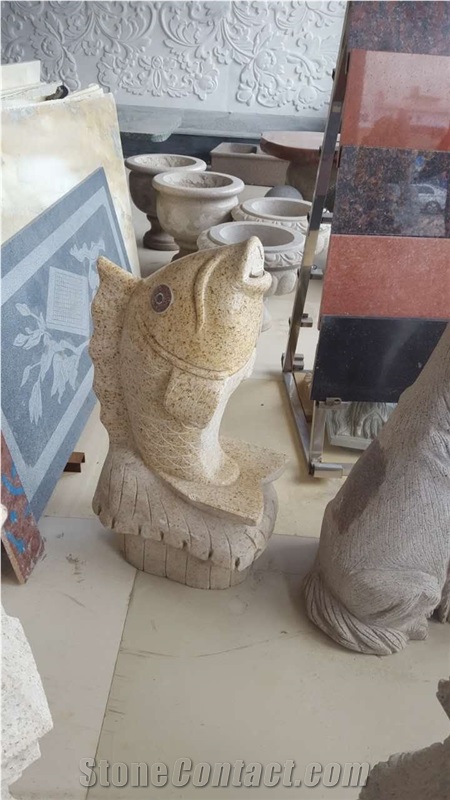 Hand Carved G682 Granite Fish Split Water Statue for Garden