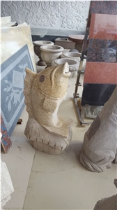 Hand Carved G682 Granite Fish Split Water Statue for Garden