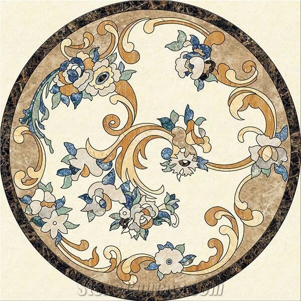 Multi Color Waterject Marble Floor Round Medallions