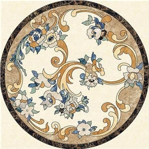 Multi Color Waterject Marble Floor Round Medallions