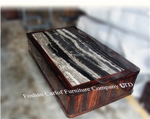 Black Marble Inlay Coffee Table Top Wooden Centre Table