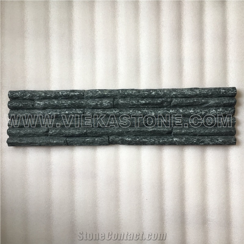 China Black Quartzite Stacked Stone Veneer Feature Wall Cladding Panel Ledger Stone Natural Split Face Mosaic Tile Landscaping Building Interior & Exterior Decor Culture Stone 60x15cm Mountain-Shape