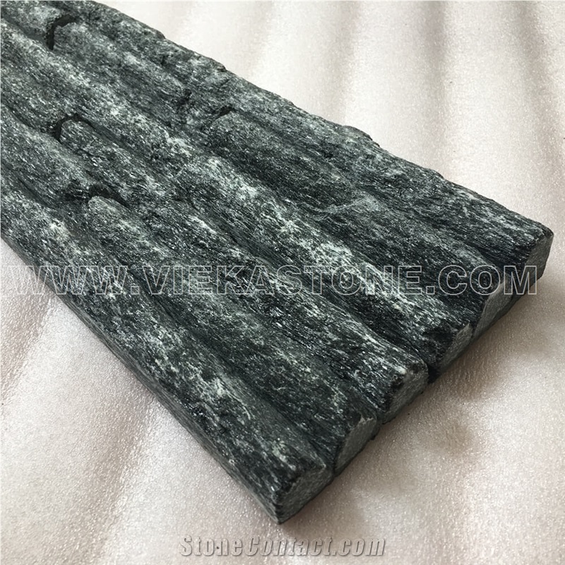 China Black Quartzite Stacked Stone Veneer Feature Wall Cladding Panel Ledger Stone Natural Split Face Mosaic Tile Landscaping Building Interior & Exterior Decor Culture Stone 60x15cm Mountain-Shape