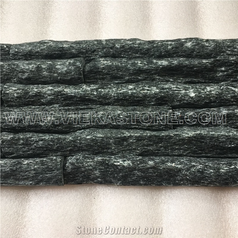China Black Quartzite Stacked Stone Veneer Feature Wall Cladding Panel Ledger Stone Natural Split Face Mosaic Tile Landscaping Building Interior & Exterior Decor Culture Stone 60x15cm Mountain-Shape