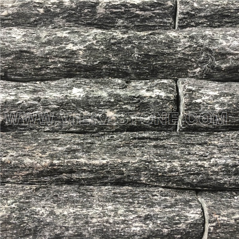 China Black Quartzite Stacked Stone Veneer Feature Wall Cladding Panel Ledger Stone Natural Split Face Mosaic Tile Landscaping Building Interior & Exterior Decor Culture Stone 60x15cm Mountain-Shape