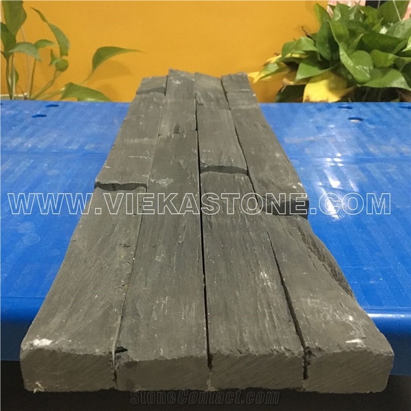 China Black Slate Ledge Stone Tile Fireplace Stacked Stone Veneer Feature Wall Cladding Panel Rock Natural Split Face Mosaic Landscaping Building Interior & Exterior Culture Stone 60x15cm
