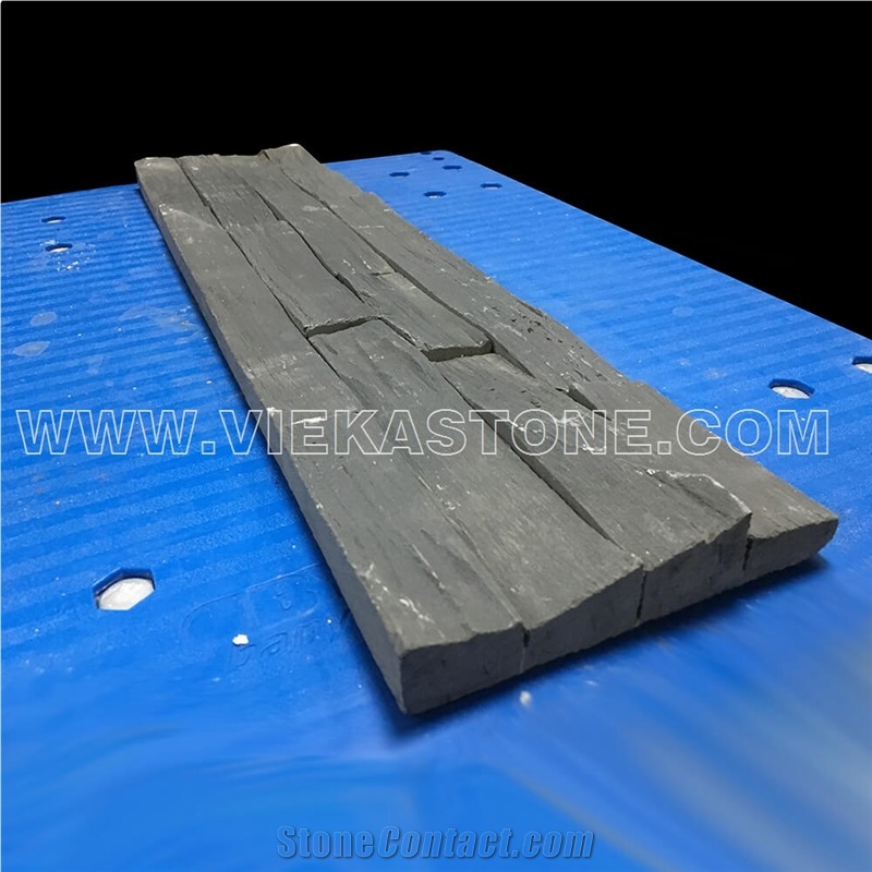 China Black Slate Ledge Stone Tile Fireplace Stacked Stone Veneer Feature Wall Cladding Panel Rock Natural Split Face Mosaic Landscaping Building Interior & Exterior Culture Stone 60x15cm