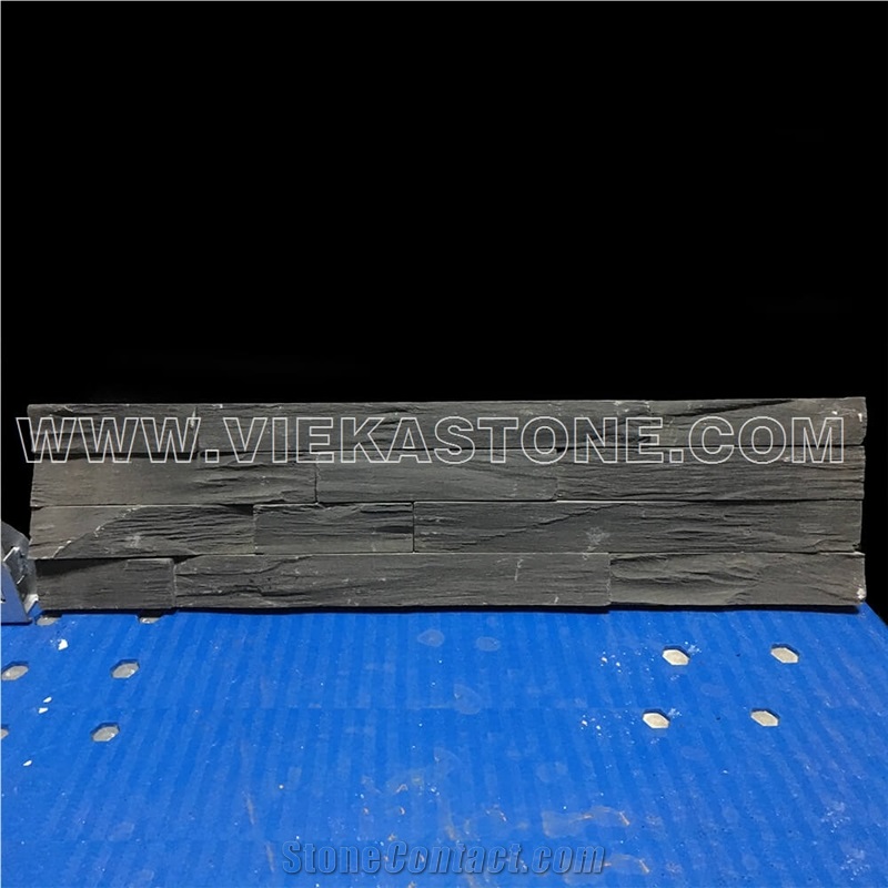 China Black Slate Ledge Stone Tile Fireplace Stacked Stone Veneer Feature Wall Cladding Panel Rock Natural Split Face Mosaic Landscaping Building Interior & Exterior Culture Stone 60x15cm