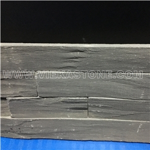 China Black Slate Ledge Stone Tile Fireplace Stacked Stone Veneer Feature Wall Cladding Panel Rock Natural Split Face Mosaic Landscaping Building Interior & Exterior Culture Stone 60x15cm
