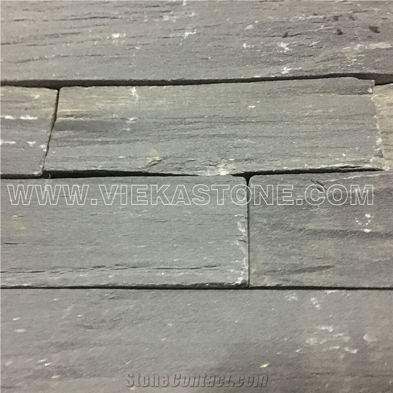 China Black Slate Ledge Stone Tile Fireplace Stacked Stone Veneer Feature Wall Cladding Panel Rock Natural Split Face Mosaic Landscaping Building Interior & Exterior Culture Stone 60x15cm