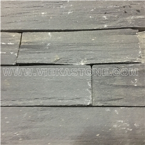 China Black Slate Ledge Stone Tile Fireplace Stacked Stone Veneer Feature Wall Cladding Panel Rock Natural Split Face Mosaic Landscaping Building Interior & Exterior Culture Stone 60x15cm