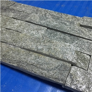 China Green Quartzite Fireplace Stacked Stone Veneer Feature Wall Cladding Panel Ledge Stone Rock Natural Split Face Mosaic Tile Landscaping Building Interior & Exterior Decor Culture Stone 60x15cm