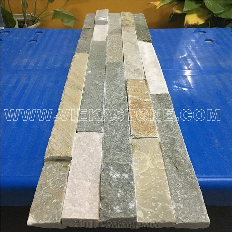 China Mixed Beige Slate Fireplace Stacked Stone Veneer Feature Wall Cladding Panel Ledge Stone Rock Natural Split Face Mosaic Tile Landscaping Building Interior & Exterior Decor Culture Stone 60x15cm