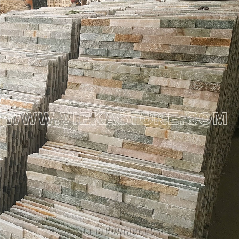 China Mixed Beige Slate Fireplace Stacked Stone Veneer Feature Wall Cladding Panel Ledge Stone Rock Natural Split Face Mosaic Tile Landscaping Building Interior & Exterior Decor Culture Stone 60x15cm