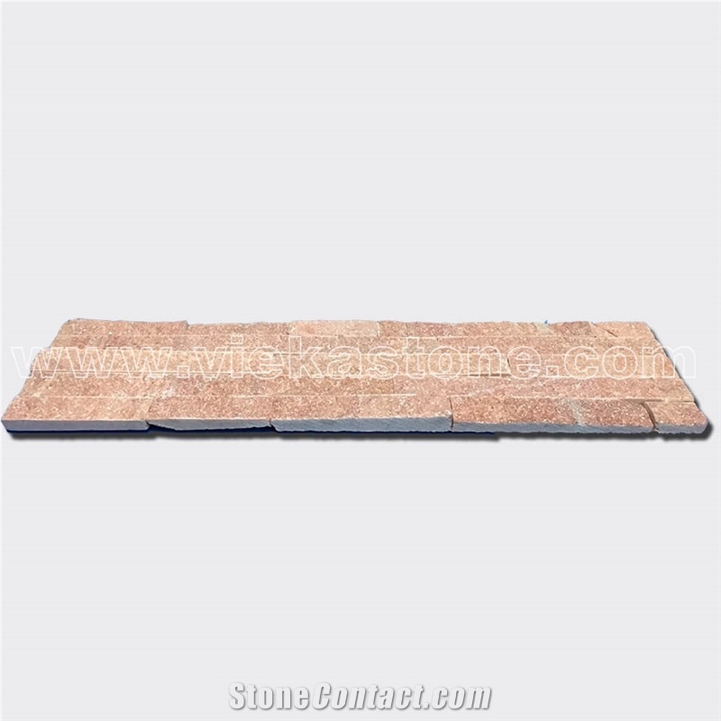 China Rosa Peach Quartzite Stacked Stone Veneer Feature Wall Cladding Panel Ledge Stone Rock Natural Split Face Mosaic Tile Landscaping Building Interior & Exterior Decor Culture Stone 60x15cm