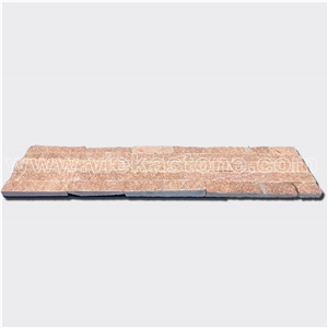 China Rosa Peach Quartzite Stacked Stone Veneer Feature Wall Cladding Panel Ledge Stone Rock Natural Split Face Mosaic Tile Landscaping Building Interior & Exterior Decor Culture Stone 60x15cm