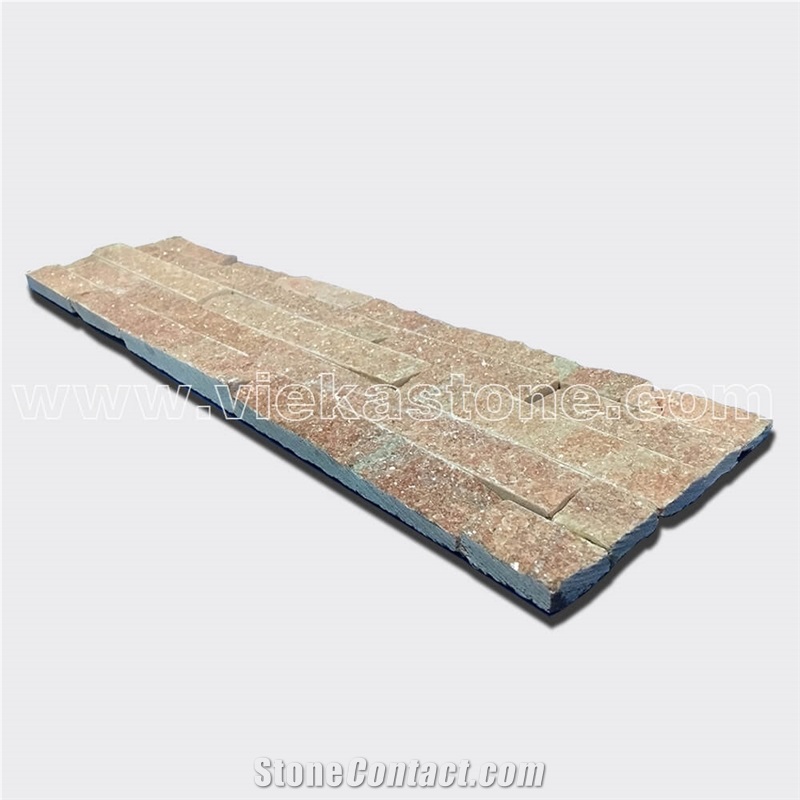 China Rosa Peach Quartzite Stacked Stone Veneer Feature Wall Cladding Panel Ledge Stone Rock Natural Split Face Mosaic Tile Landscaping Building Interior & Exterior Decor Culture Stone 60x15cm