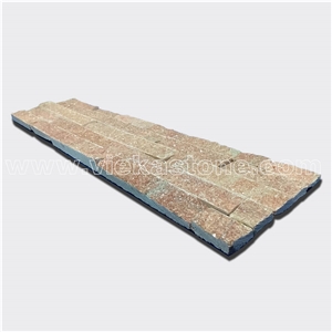 China Rosa Peach Quartzite Stacked Stone Veneer Feature Wall Cladding Panel Ledge Stone Rock Natural Split Face Mosaic Tile Landscaping Building Interior & Exterior Decor Culture Stone 60x15cm