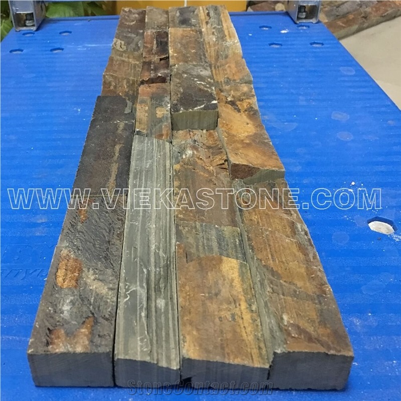 China Rustyslate Brown Ledge Stone Tile Fireplace Stacked Stone Veneer Feature Wall Cladding Panel Rock Natural Split Face Mosaic Landscaping Building Interior & Exterior Culture Stone 60x15cm