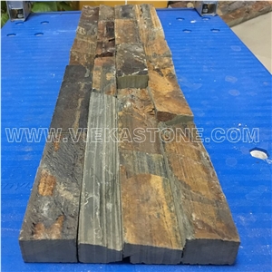 China Rustyslate Brown Ledge Stone Tile Fireplace Stacked Stone Veneer Feature Wall Cladding Panel Rock Natural Split Face Mosaic Landscaping Building Interior & Exterior Culture Stone 60x15cm