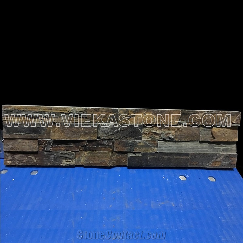 China Rustyslate Brown Ledge Stone Tile Fireplace Stacked Stone Veneer Feature Wall Cladding Panel Rock Natural Split Face Mosaic Landscaping Building Interior & Exterior Culture Stone 60x15cm