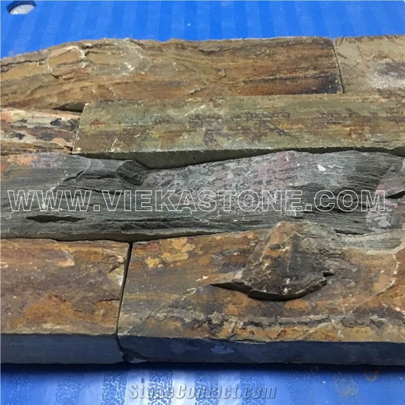 China Rustyslate Brown Ledge Stone Tile Fireplace Stacked Stone Veneer Feature Wall Cladding Panel Rock Natural Split Face Mosaic Landscaping Building Interior & Exterior Culture Stone 60x15cm