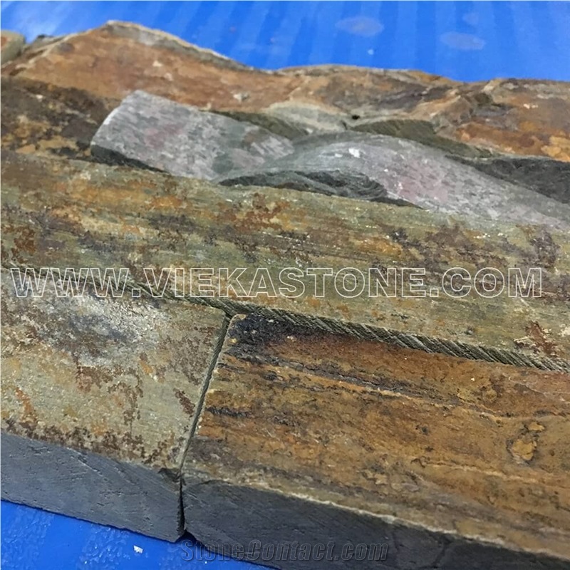 China Rustyslate Brown Ledge Stone Tile Fireplace Stacked Stone Veneer Feature Wall Cladding Panel Rock Natural Split Face Mosaic Landscaping Building Interior & Exterior Culture Stone 60x15cm