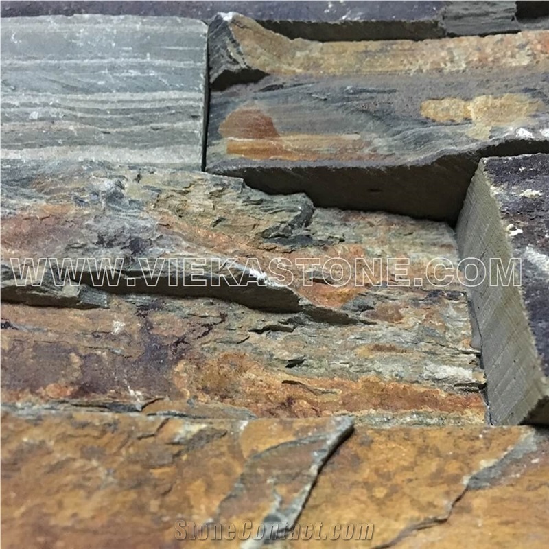 China Rustyslate Brown Ledge Stone Tile Fireplace Stacked Stone Veneer Feature Wall Cladding Panel Rock Natural Split Face Mosaic Landscaping Building Interior & Exterior Culture Stone 60x15cm