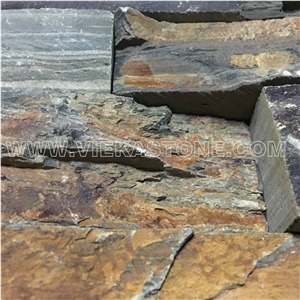 China Rustyslate Brown Ledge Stone Tile Fireplace Stacked Stone Veneer Feature Wall Cladding Panel Rock Natural Split Face Mosaic Landscaping Building Interior & Exterior Culture Stone 60x15cm