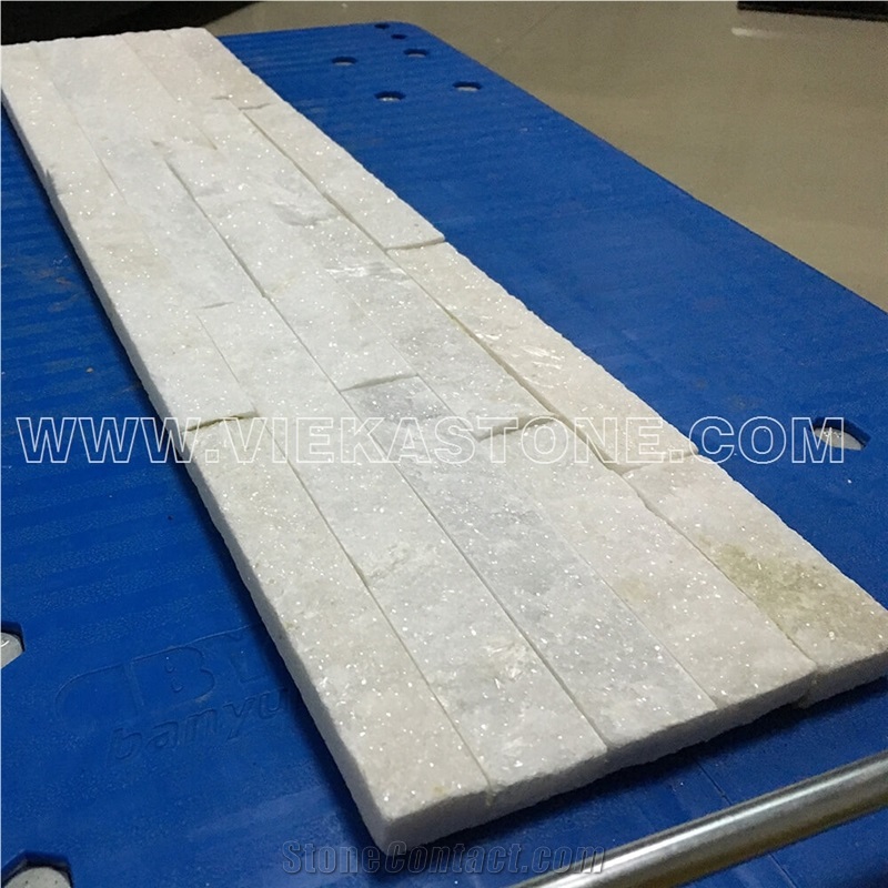China Snow White Quartzite Fireplace Stacked Stone Veneer Feature Wall Cladding Panel Ledge Stone Rock Natural Split Face Mosaic Tile Landscaping Building Interior & Exterior Culture Stone 60x15cm