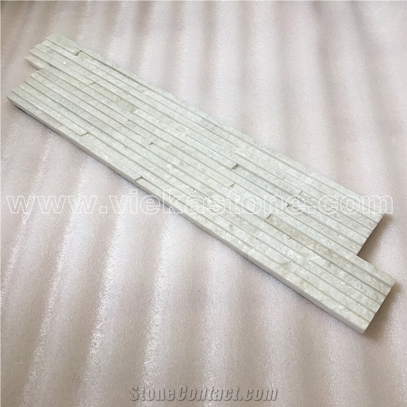 China Snow White Quartzite Stacked Stone Veneer Feature Wall Cladding Panel Ledge Stone Rock Split Face Mosaic Tile Landscaping Building Interior & Exterior Natural Culture Stone 55x15cm Waterfall Z