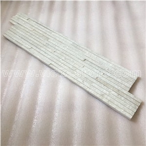China Snow White Quartzite Stacked Stone Veneer Feature Wall Cladding Panel Ledge Stone Rock Split Face Mosaic Tile Landscaping Building Interior & Exterior Natural Culture Stone 55x15cm Waterfall Z