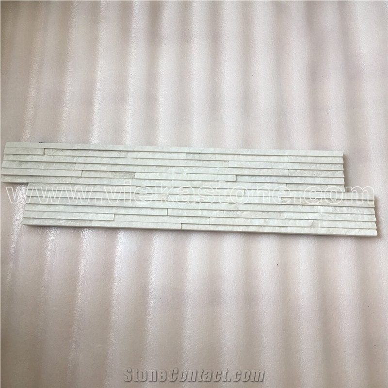 China Snow White Quartzite Stacked Stone Veneer Feature Wall Cladding Panel Ledge Stone Rock Split Face Mosaic Tile Landscaping Building Interior & Exterior Natural Culture Stone 55x15cm Waterfall Z
