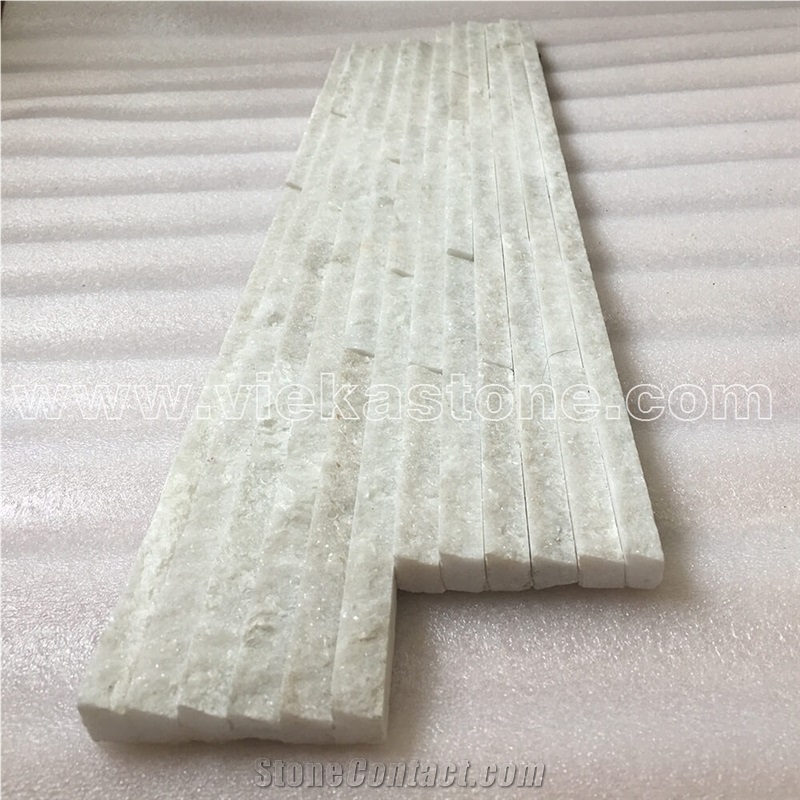 China Snow White Quartzite Stacked Stone Veneer Feature Wall Cladding Panel Ledge Stone Rock Split Face Mosaic Tile Landscaping Building Interior & Exterior Natural Culture Stone 55x15cm Waterfall Z