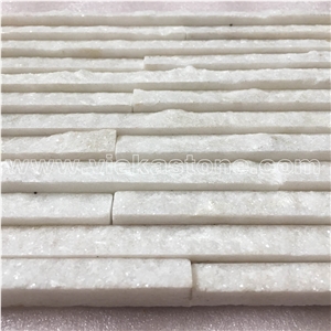 China Snow White Quartzite Stacked Stone Veneer Feature Wall Cladding Panel Ledge Stone Rock Split Face Mosaic Tile Landscaping Building Interior & Exterior Natural Culture Stone 55x15cm Waterfall Z